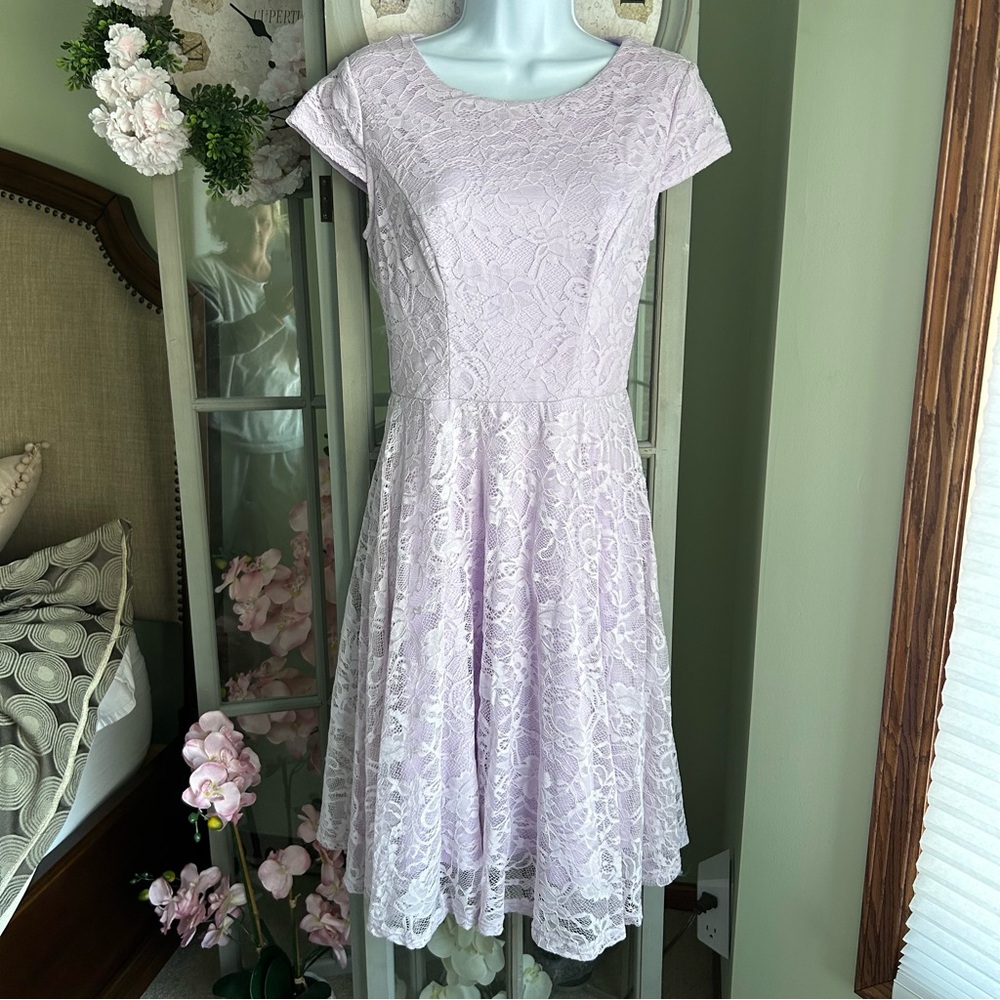 MUADRESS Lavender Lace Cap-Sleeve Knee-Length Wedding Cocktail Dress Size S